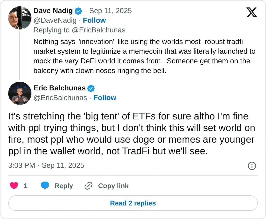 ETF دوج کوین: توییت اریک بالچوناس درباره زمان راه اندازی
