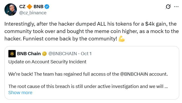 پست Changpeng Zhao در مورد کسب سود از میم کوین