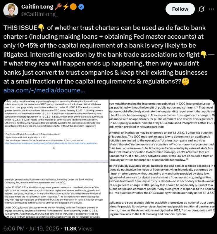 مخالفت کیتلین لانگ با لابی بانک ها در مورد مجوز بانک استارتاپ های فناوری و رمزارز