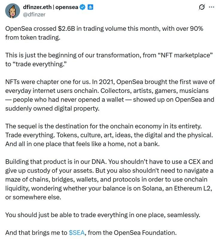 مدیرعامل OpenSea از تغییر مسیر پروژه به سمت 'معامله همه چیز' و تمرکز بر معامله توکن و ان اف تی اوپن سی خبر می دهد.
