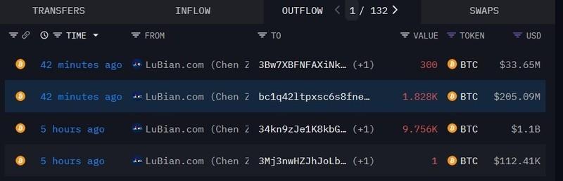 کیف پول مرتبط با LuBian، 1.3 میلیارد دلار بیت کوین منتقل می کند. مصادره بیت کوین توسط آمریکا