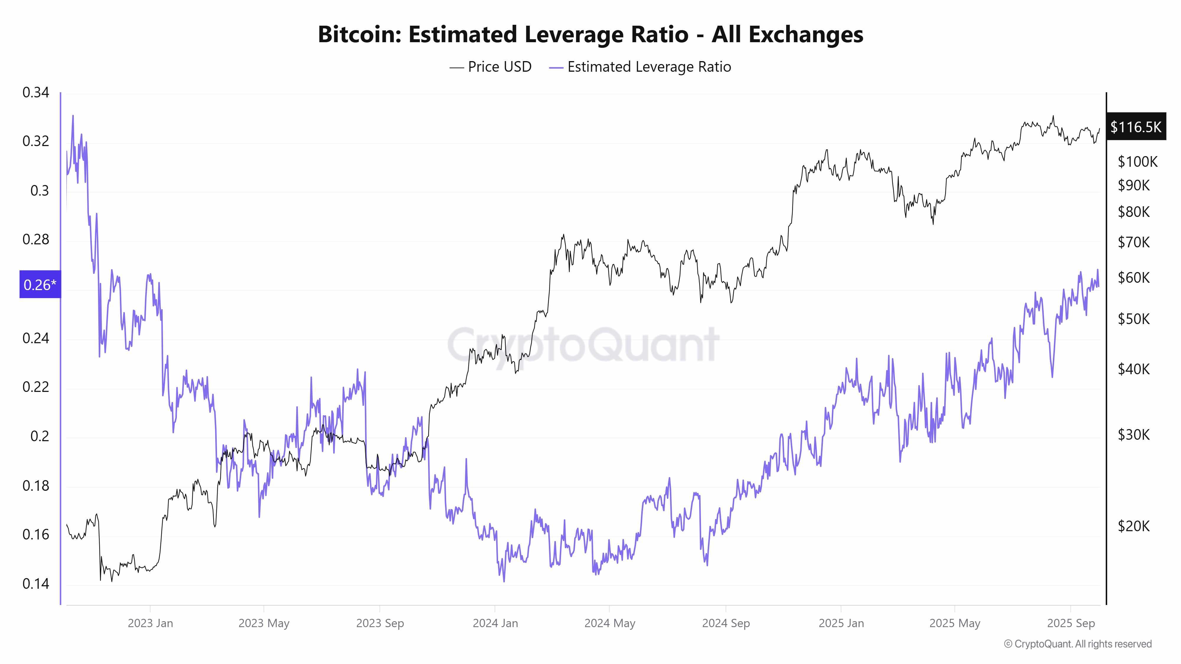 نمودار نسبت اهرم تخمینی بیت کوین