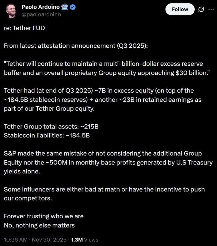 پائولو آردوئینو در دفاع از ثبات مالی تتر