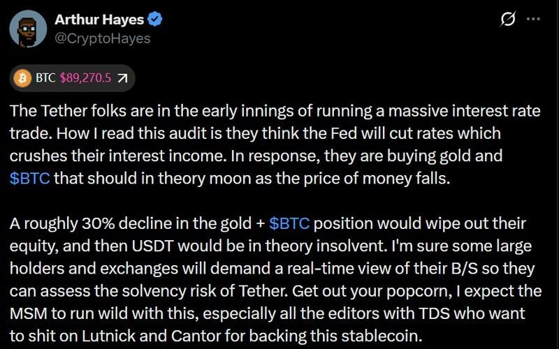 گرافیک مربوط به نگرانی های آرتور هیز درباره ثبات مالی تتر
